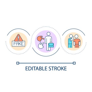 Fake rumors at work loop concept icon. False gossip. Offensive and insulting judgements. Abuse coworker abstract idea thin line illustration. Isolated outline drawing. Editable stroke. Arial font used