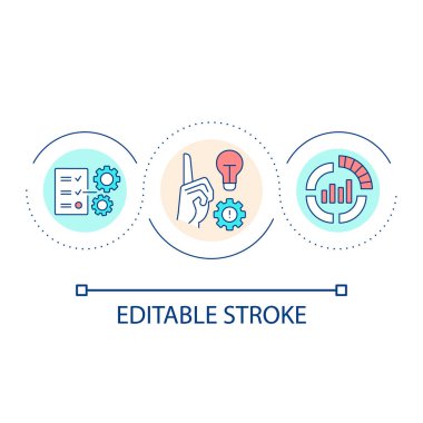 Analyse and improve loop concept icon. Business process development. Experience and ideas abstract idea thin line illustration. Isolated outline drawing. Editable stroke. Arial font used