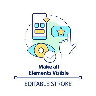 Make all elements visible concept icon. Eye catching content. Mobile design tip abstract idea thin line illustration. Isolated outline drawing. Editable stroke. Arial, Myriad Pro-Bold fonts used