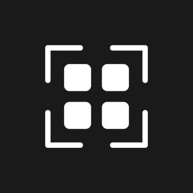 Scanning qr code dark mode glyph ui icon. Get info from e-store. User interface design. White silhouette symbol on black space. Solid pictogram for web, mobile. Vector isolated illustration