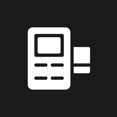 Card payment terminal dark mode glyph ui icon. Billing option. E commerce. User interface design. White silhouette symbol on black space. Solid pictogram for web, mobile. Vector isolated illustration