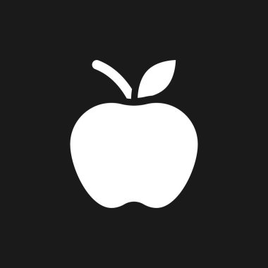 Apple fruit dark mode glyph ui icon. Organic products selling. User interface design. White silhouette symbol on black space. Solid pictogram for web, mobile. Vector isolated illustration