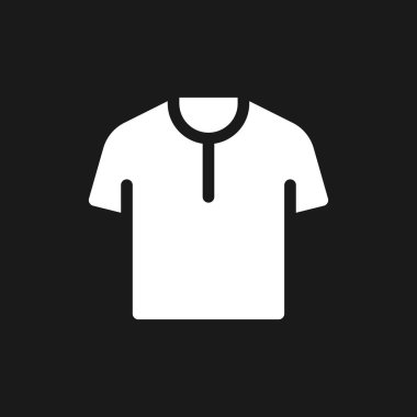 T shirt dark mode glyph ui icon. Men clothing store. Online marketplace. User interface design. White silhouette symbol on black space. Solid pictogram for web, mobile. Vector isolated illustration