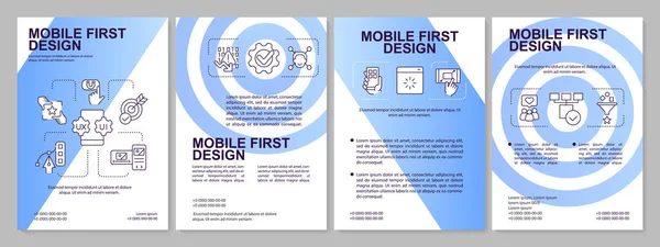 Mobile First Design Blue Brochure Template Leaflet Design Linear Icons — Archivo Imágenes Vectoriales