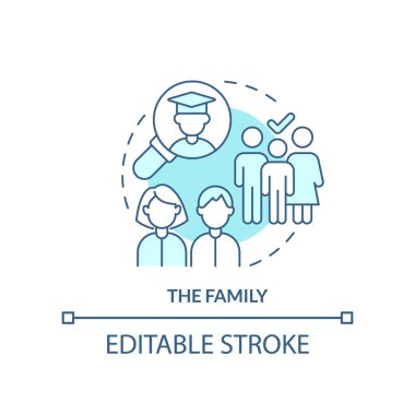 Family turquoise concept icon. Asking about student mental health abstract idea thin line illustration. Caregivers role. Isolated outline drawing. Editable stroke. Arial, Myriad Pro-Bold fonts used
