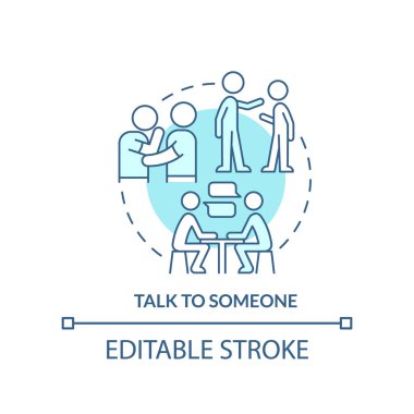 Talk to someone turquoise concept icon. Help student with mental illness abstract idea thin line illustration. Isolated outline drawing. Editable stroke. Arial, Myriad Pro-Bold fonts used