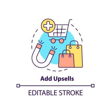 Add upsells concept icon. Sell complementary products. Optimizing online business abstract idea thin line illustration. Isolated outline drawing. Editable stroke. Arial, Myriad Pro-Bold fonts used