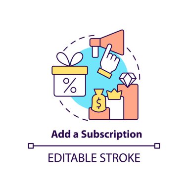 Add subscription concept icon. Regular purchases. Optimizing online business abstract idea thin line illustration. Isolated outline drawing. Editable stroke. Arial, Myriad Pro-Bold fonts used