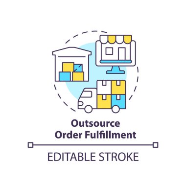 Outsource order fulfillment concept icon. Drop shipping. Online store management tip abstract idea thin line illustration. Isolated outline drawing. Editable stroke. Arial, Myriad Pro-Bold fonts used