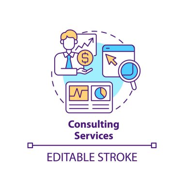 Consulting services concept icon. Expert assistance. Online shop management service abstract idea thin line illustration. Isolated outline drawing. Editable stroke. Arial, Myriad Pro-Bold fonts used