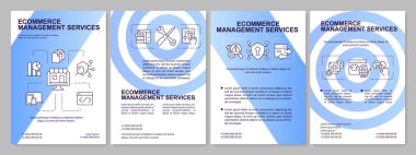 Ecommerce management services blue gradient brochure template. Leaflet design with linear icons. 4 vector layouts for presentation, annual reports. Arial-Black, Myriad Pro-Regular fonts used