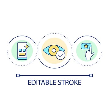 Visual elements loop concept icon. Mobile website design. Webpage content and buttons abstract idea thin line illustration. Isolated outline drawing. Editable stroke. Arial font use