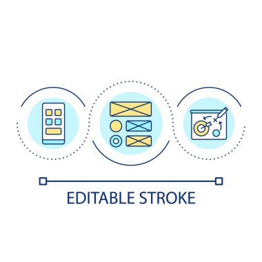 Web design blueprint loop concept icon. Website wireframing. Mobile site development abstract idea thin line illustration. Isolated outline drawing. Editable stroke. Arial font use
