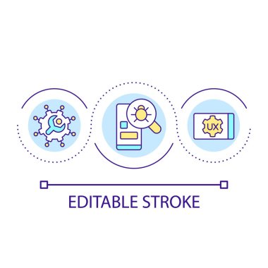 Website and mobile app testing loop concept icon. Bugs detection. Digital system. User experience abstract idea thin line illustration. Isolated outline drawing. Editable stroke. Arial font use
