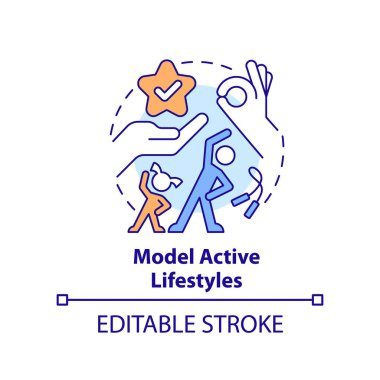 Model active lifestyles concept icon. Role of school leader in mental health abstract idea thin line illustration. Isolated outline drawing. Editable stroke. Arial, Myriad Pro-Bold fonts used