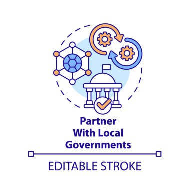 Partner with local governments concept icon. Role of school leader in mental health abstract idea thin line illustration. Isolated outline drawing. Editable stroke. Arial, Myriad Pro-Bold fonts used