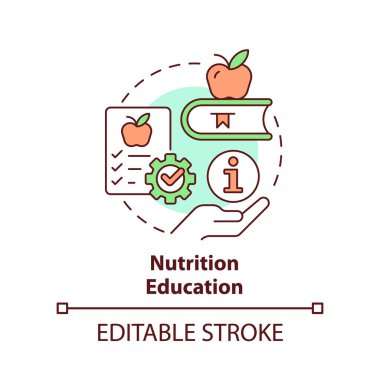 Nutrition education concept icon. School lunch participation abstract idea thin line illustration. Healthy eating plan. Isolated outline drawing. Editable stroke. Arial, Myriad Pro-Bold fonts used