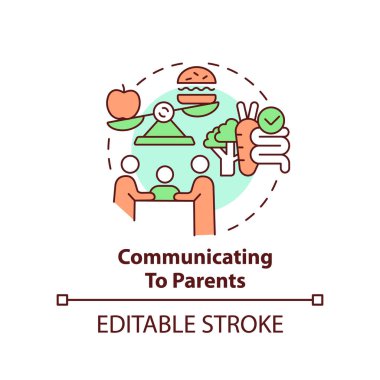Communicating to parents concept icon. School nutrition for better mental health abstract idea thin line illustration. Isolated outline drawing. Editable stroke. Arial, Myriad Pro-Bold fonts used