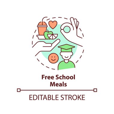 Free school meals concept icon. Increase school lunch participation abstract idea thin line illustration. State funding. Isolated outline drawing. Editable stroke. Arial, Myriad Pro-Bold fonts used