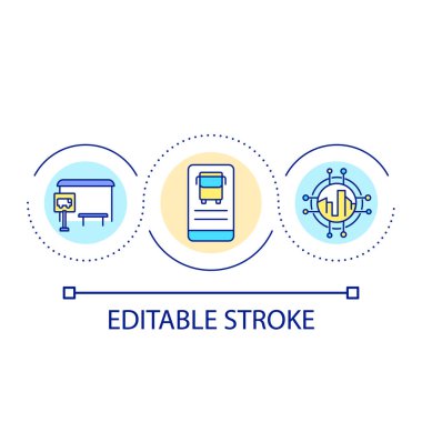 Public transport schedule online loop concept icon. Route optimization. Digital system abstract idea thin line illustration. Isolated outline drawing. Editable stroke. Arial font used