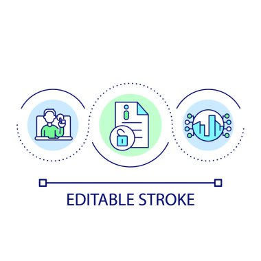 Open access to public information online loop concept icon. Internet network data. Digitalization abstract idea thin line illustration. Isolated outline drawing. Editable stroke. Arial font used