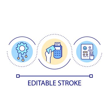 Wireless payment systems loop concept icon. Safe banking technology. Financial operations abstract idea thin line illustration. Isolated outline drawing. Editable stroke. Arial font used