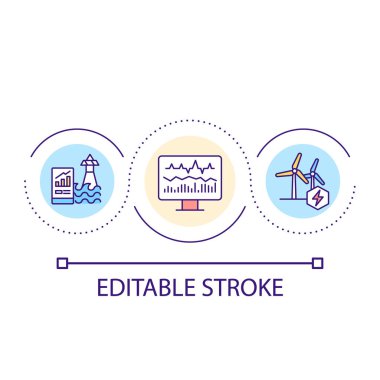 Efficiency of renewable energy sources loop concept icon. Sustainable technology. Data analyzing abstract idea thin line illustration. Isolated outline drawing. Editable stroke. Arial font used