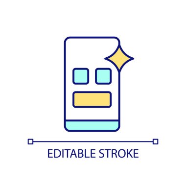 Mobile application RGB color icon. Smartphone. Website development. Site elements and buttons. Isolated vector illustration. Simple filled line drawing. Editable stroke. Arial font used