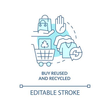 Buy reused and recycled turquoise concept icon. Zero waste business approach abstract idea thin line illustration. Isolated outline drawing. Editable stroke. Arial, Myriad Pro-Bold fonts used
