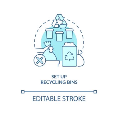 Set up recycling bins turquoise concept icon. Becoming zero waste company abstract idea thin line illustration. Isolated outline drawing. Editable stroke. Arial, Myriad Pro-Bold fonts used