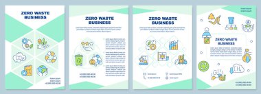 Zero waste business mint brochure template. Sustainability. Leaflet design with linear icons. Editable 4 vector layouts for presentation, annual reports. Arial-Black, Myriad Pro-Regular fonts used
