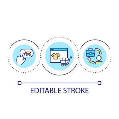 Online shopping loop concept icon. Electronic commerce. Internet shop. Business to customer model abstract idea thin line illustration. Isolated outline drawing. Editable stroke. Arial font used