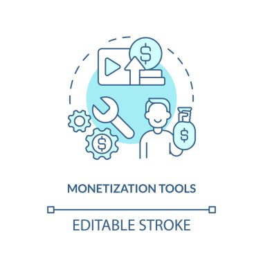 Monetization tools turquoise concept icon. Convert into income. Creator economy trend abstract idea thin line illustration. Isolated outline drawing. Editable stroke. Arial, Myriad Pro-Bold fonts used clipart