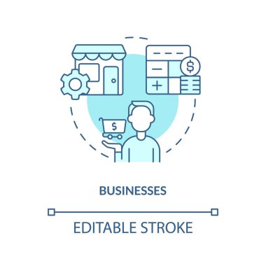 Businesses turquoise concept icon. Commercial agreement. Creator economy stakeholder abstract idea thin line illustration. Isolated outline drawing. Editable stroke. Arial, Myriad Pro-Bold fonts used