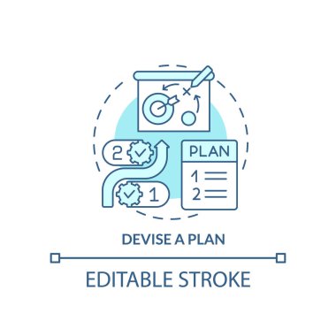 Devise plan turquoise concept icon. Choose way to reach targets. Business strategy abstract idea thin line illustration. Isolated outline drawing. Editable stroke. Arial, Myriad Pro-Bold fonts used