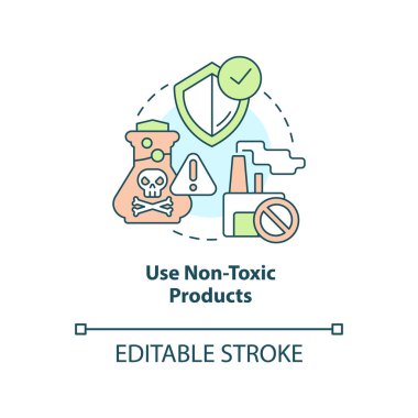 Use non-toxic products concept icon. Zero waste business abstract idea thin line illustration. Environment protection. Isolated outline drawing. Editable stroke. Arial, Myriad Pro-Bold fonts used