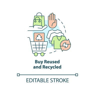 Buy reused and recycled concept icon. Zero waste business approach abstract idea thin line illustration. Prevent pollution. Isolated outline drawing. Editable stroke. Arial, Myriad Pro-Bold fonts used