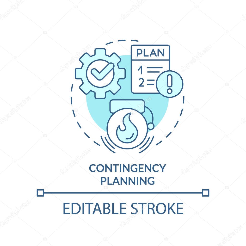 Contingency planning turquoise concept icon. Risk management. Business strategy type abstract idea thin line illustration. Isolated outline drawing. Editable stroke. Arial, Myriad Pro-Bold fonts used