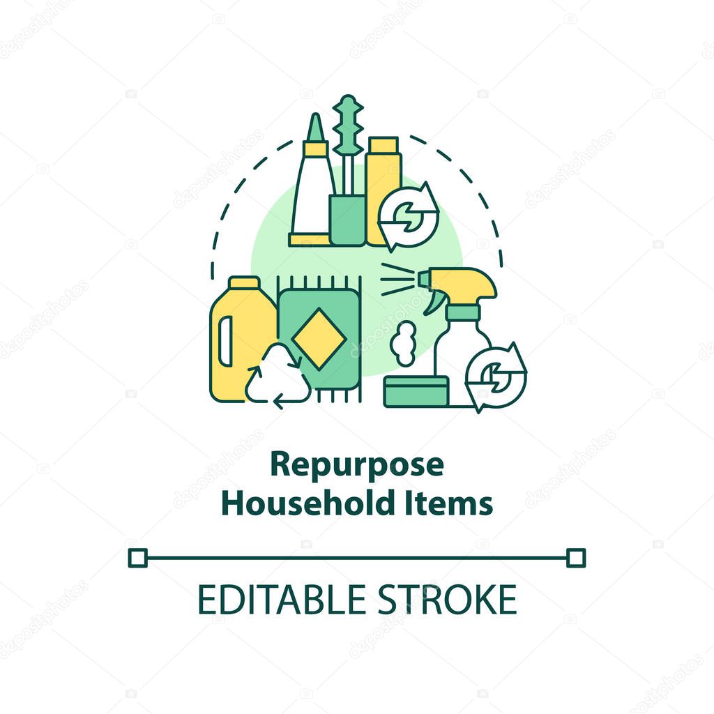 Repurpose household items concept icon. Transitioning into zero-waste lifestyle abstract idea thin line illustration. Isolated outline drawing. Editable stroke. Arial, Myriad Pro-Bold fonts used