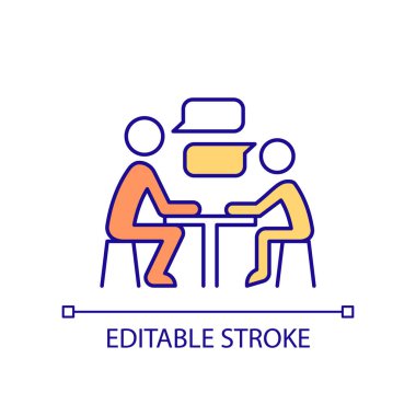 School counselor and student RGB color icon. Mental health service. Providing psychological help. Isolated vector illustration. Simple filled line drawing. Editable stroke. Arial font used