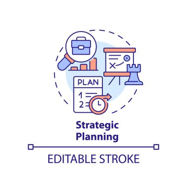 Strategic planning concept icon. Long term decisions. Organization type abstract idea thin line illustration. Isolated outline drawing. Editable stroke. Arial, Myriad Pro-Bold fonts used