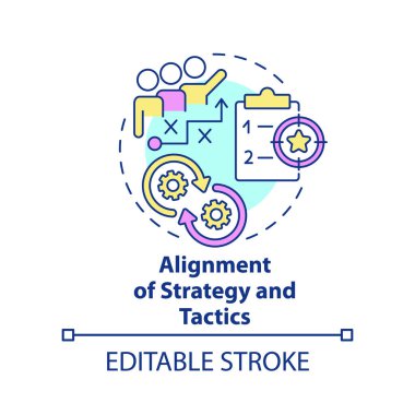 Alignment of strategy and tactics concept icon. Key element of business plan abstract idea thin line illustration. Isolated outline drawing. Editable stroke. Arial, Myriad Pro-Bold fonts used