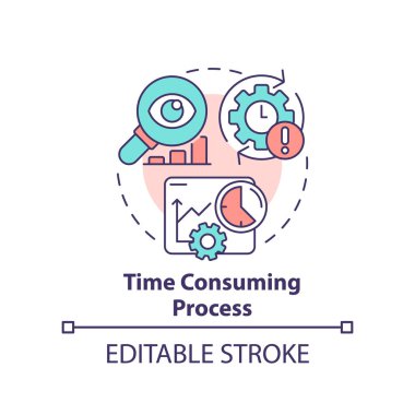Time consuming process concept icon. Disadvantage of business planning abstract idea thin line illustration. Isolated outline drawing. Editable stroke. Arial, Myriad Pro-Bold fonts used