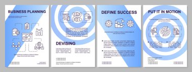Business planning blue gardient brochure template. Enterprise development. Leaflet design with linear icons. 4 vector layouts for presentation, annual reports. Arial, Myriad Pro-Regular fonts used