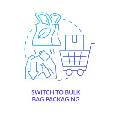 Switch to bulk bag packaging blue gradient concept icon. Zero waste business abstract idea thin line illustration. Eliminate cardboard package. Isolated outline drawing. Myriad Pro-Bold font used