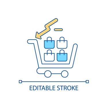 Anti-consumerism RGB color icon. Avoid purchasing useless items. Wasteful shopping. Reduce consumer spending. Isolated vector illustration. Simple filled line drawing. Editable stroke. Arial font used