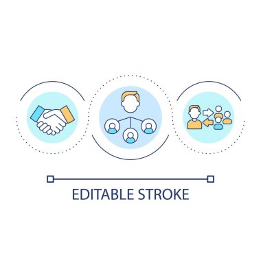 Partnership loop concept icon. Affiliate marketing. Leadership skills. Make commercial deal abstract idea thin line illustration. Isolated outline drawing. Editable stroke. Arial font used