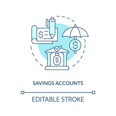 Savings accounts turquoise concept icon. Interest bearing deposit. Business banking abstract idea thin line illustration. Isolated outline drawing. Editable stroke. Arial, Myriad Pro-Bold fonts used