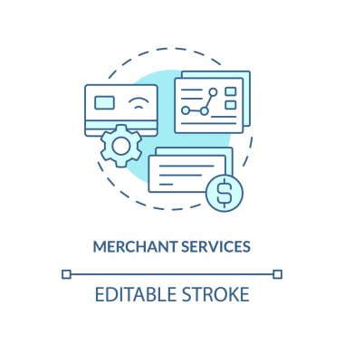 Merchant services turquoise concept icon. Credit card processing. Business banking abstract idea thin line illustration. Isolated outline drawing. Editable stroke. Arial, Myriad Pro-Bold fonts used