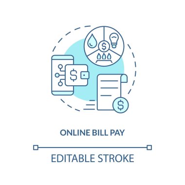Online bill pay turquoise concept icon. Mobile account. Digitization banking abstract idea thin line illustration. Isolated outline drawing. Editable stroke. Arial, Myriad Pro-Bold fonts used